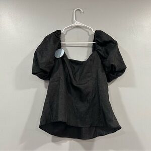 Hill House The Matilda Top Black Puff Sleeve Blouse Large L
